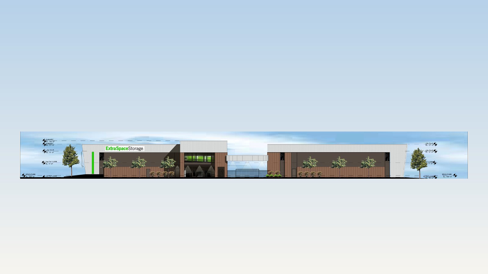 Architectural rendering of forthcoming Extra Space Storage facility at Woodlawn and Rockhill Road, Wichita, KS